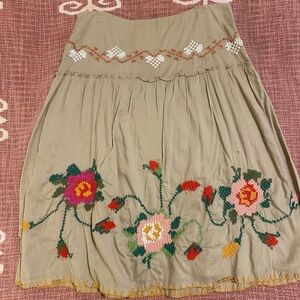 Free People Cream and Red A-Line Embellished Skirt